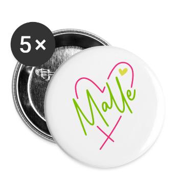 Malle Herz bunt (Farbwechsel alle Farben änderbar) - Buttons groß 56 mm (5er Pack) - Weiß - Vorne