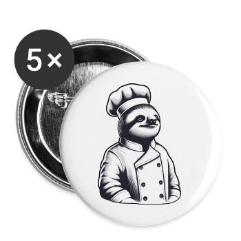 Stolzer Faultier-Koch: Meister der Küche - Buttons groß 56 mm (5er Pack) - Weiß - Vorne