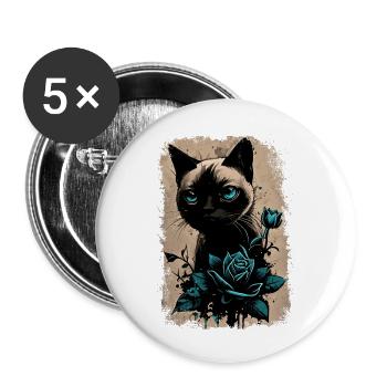 Chat siamois avec fleur - Lot de 5 grands badges (56 mm) - blanc - Devant