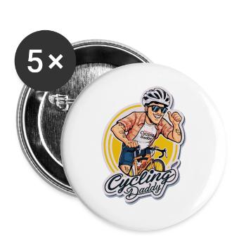 Radfahren Papa Cartoon Aufkleber - Buttons groß 56 mm (5er Pack) - Weiß - Vorne