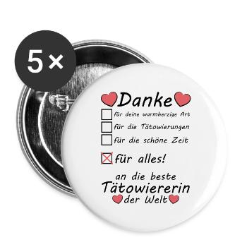 Danke beste Tätowiererin Dankeschön zum Abschied - Buttons groß 56 mm (5er Pack) - Weiß - Vorne