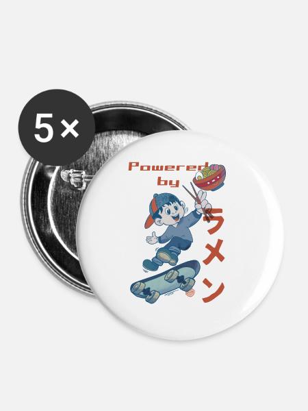 Powered by Ramen - Buttons groß 56 mm (5er Pack) - Weiß