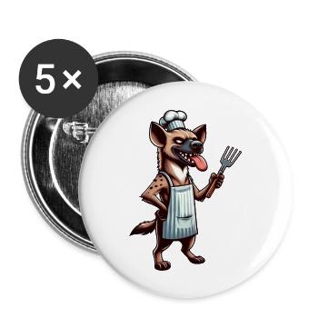Hyäne Chef am Grill Sommer BBQ - Buttons groß 56 mm (5er Pack) - Weiß - Vorne