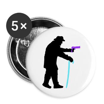 Grandpa robber silhouette with walking stick and gun - Buttons large 2.2''/56 mm (5-pack) - white - Front