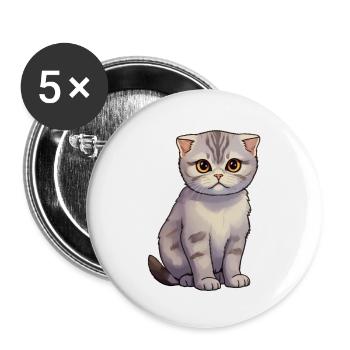 Scottish Fold Katze süß - Buttons groß 56 mm (5er Pack) - Weiß - Vorne