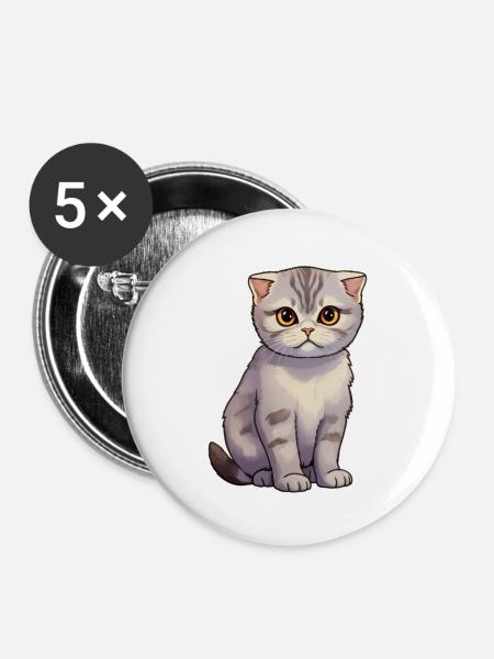 Scottish Fold Katze süß - Buttons groß 56 mm (5er Pack) - Weiß