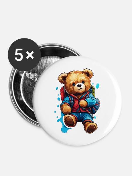 Teddybär / Kuscheltier / Stofftier / Geschenkidee - Buttons groß 56 mm (5er Pack) - Weiß