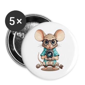 Souris avec caméra - Lot de 5 grands badges (56 mm) - blanc - Devant