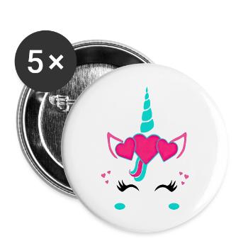 Einhorn süße Regenbogen lustige Einhörner magische Fantasie - Buttons groß 56 mm (5er Pack) - Weiß - Vorne