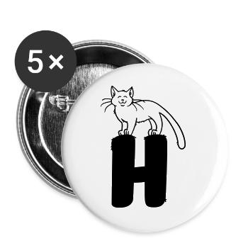 Lettre H chat - Lot de 5 grands badges (56 mm) - blanc - Devant