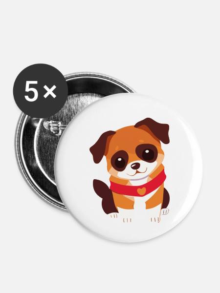 süßer Welpe Hund - Buttons groß 56 mm (5er Pack) - Weiß