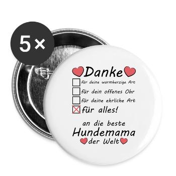 Beste Hundemama der Welt Danke Dankeschön - Buttons groß 56 mm (5er Pack) - Weiß - Vorne