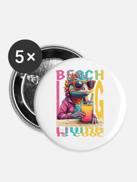 Chamäleon am Strand - Buttons groß 56 mm (5er Pack) - Weiß
