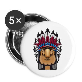 Grimmiger Indianerhäuptling mit Federschmuck Comic - Buttons groß 56 mm (5er Pack) - Weiß - Vorne