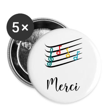 MAÎTRESSE. MAITRE. MERCI. MERCI MAÎTRESSE - Lot de 5 grands badges (56 mm) - blanc - Devant