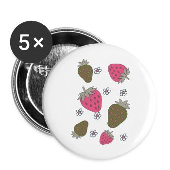 Strawberries Pink Green - Buttons large 2.2''/56 mm (5-pack) - white - Front
