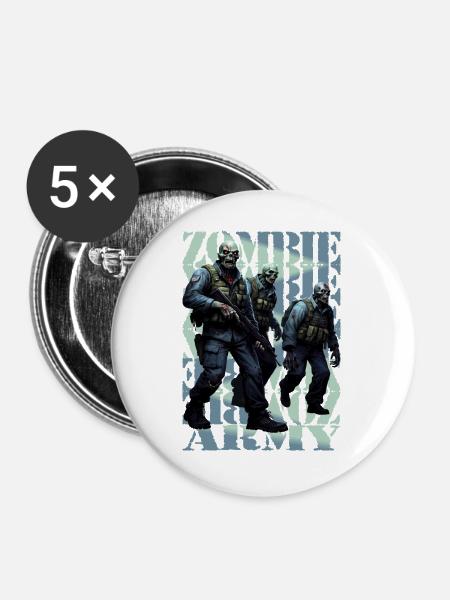 Zombie Armee - Buttons groß 56 mm (5er Pack) - Weiß