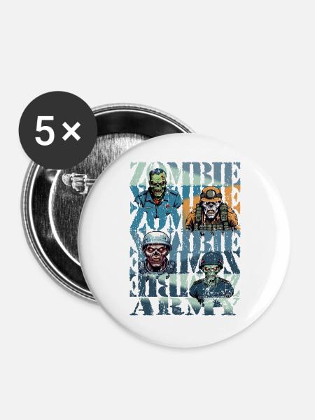 Zombie Army - Buttons groß 56 mm (5er Pack) - Weiß