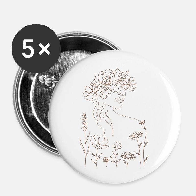 Selflove Line Art with Delicate Flowers - Buttons large 2.2''/56 mm (5-pack) - white