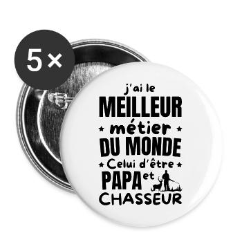 PAPA CHASSEUR - Lot de 5 grands badges (56 mm) - blanc - Devant