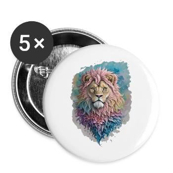 Löwe Wasserfarbe - Buttons groß 56 mm (5er Pack) - Weiß - Vorne