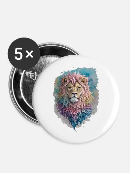 Löwe Wasserfarbe - Buttons groß 56 mm (5er Pack) - Weiß