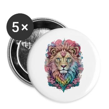 Löwe Wasserfarbe - Buttons groß 56 mm (5er Pack) - Weiß - Vorne