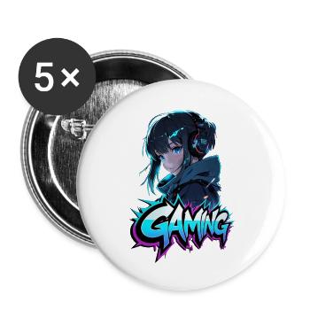 Anime Gamerin, Spiel, Zocken - Buttons groß 56 mm (5er Pack) - Weiß - Vorne