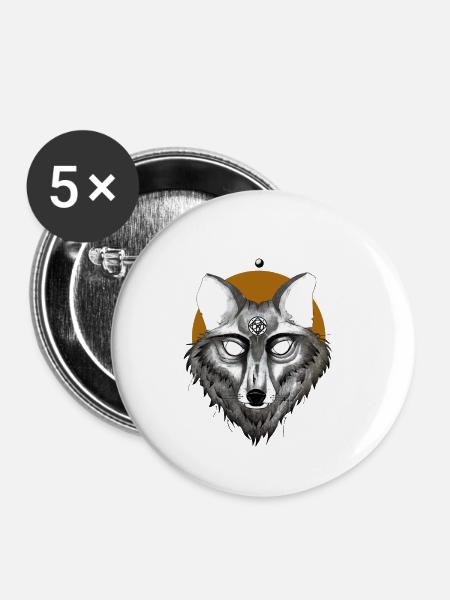 Mystischer Wolf mit Pentagramm Blick - Buttons groß 56 mm (5er Pack) - Weiß