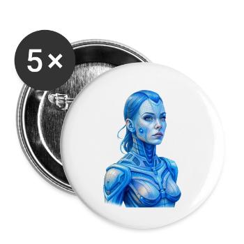 Robot girl in blue colors in the style - Buttons large 2.2''/56 mm (5-pack) - white - Front