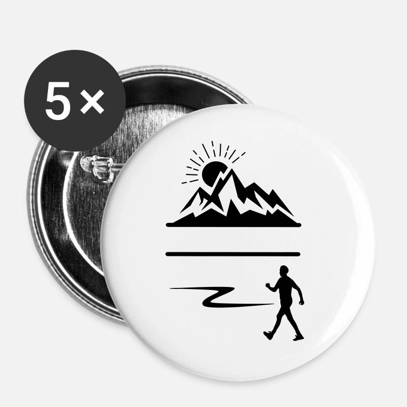 Wanderer Mann Berge Banner - Buttons groß 56 mm (5er Pack) - Weiß