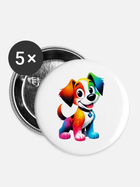 Hund - Buttons groß 56 mm (5er Pack) - Weiß