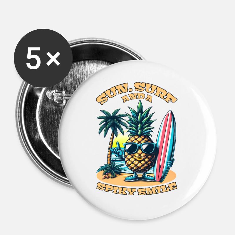 Surfing Pineapple: Sun, Surf, and a Spiky Smile! - Buttons large 2.2''/56 mm (5-pack) - white