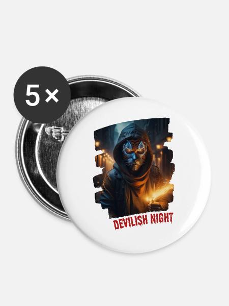 DEVILISH NIGHT - Buttons groß 56 mm (5er Pack) - Weiß