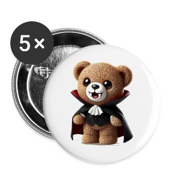 niedlicher Vampir-Teddy Bär für Halloween Spaß - Buttons groß 56 mm (5er Pack) - Weiß - Vorne