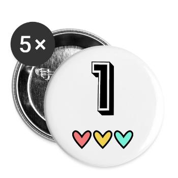 1. 1 Jahr. 1. JAHRESTAG. 1-JÄHRIGES JUBILÄUM - Buttons groß 56 mm (5er Pack) - Weiß - Vorne
