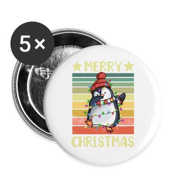 Joyeux Noël Pingouin - Lot de 5 grands badges (56 mm) - blanc - Devant