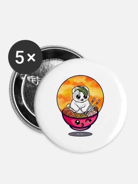 Ramen kitty - Buttons groß 56 mm (5er Pack) - Weiß