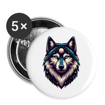 Spiritual Wolf - Buttons large 2.2''/56 mm (5-pack) - white - Front