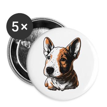 Chiot Bull Terrier - Lot de 5 grands badges (56 mm) - blanc - Devant