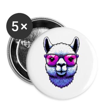 Alpaka mit Sonnenbrille - Buttons groß 56 mm (5er Pack) - Weiß - Vorne