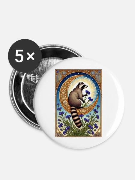 Waschbär - Buttons groß 56 mm (5er Pack) - Weiß