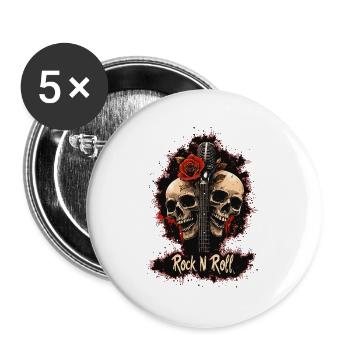 Rock N Roll Crâne Guitare électrique Rose Musique Rocker - Lot de 5 grands badges (56 mm) - blanc - Devant