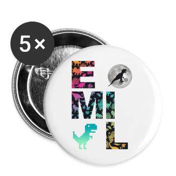 EMIL - Beau prénom de garçon avec dinosaure - Lot de 5 grands badges (56 mm) - blanc - Devant