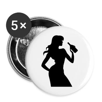 Frau Spass Silhouette - Buttons groß 56 mm (5er Pack) - Weiß - Vorne