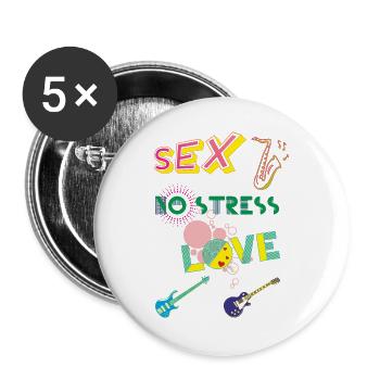 SEX_No stress_Love - Buttons large 2.2''/56 mm (5-pack) - white - Front
