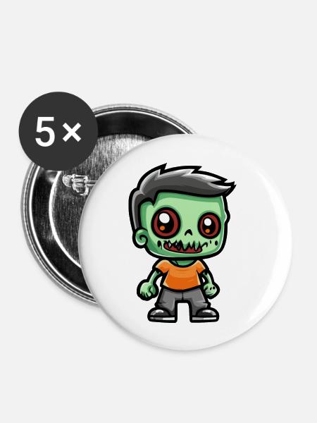 Zombie Halloween Gruselig - Buttons groß 56 mm (5er Pack) - Weiß