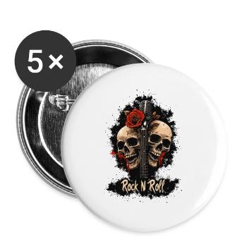 Rock N Roll Crâne Guitare électrique Rose Musique Rocker - Lot de 5 grands badges (56 mm) - blanc - Devant