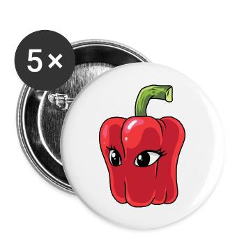 Paprika Paprikas Gemüse Vegetarisch Koch Köche - Buttons groß 56 mm (5er Pack) - Weiß - Vorne