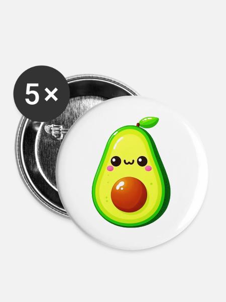 Avocado - Buttons groß 56 mm (5er Pack) - Weiß